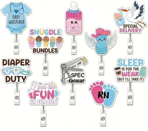10 قطع من بكرة شارة العمل والولادة قابلة للسحب، بكرة شارة ممرضة لطيفة من NICU، هدايا ممرضة العمل والتسليم للنساء، حامل شارة أكريليك لامع لهدايا أسبوع الممرضات مساعد طبي RN in Kuwait