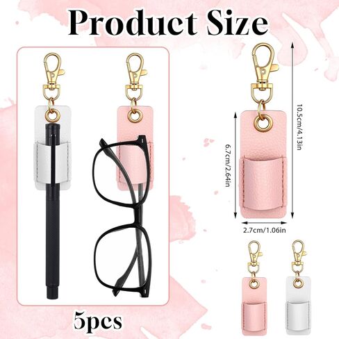 5 Pcs Double Lanyard Pen Clip, Portable Pen Holder for Lanyard, Anti-Lost Pen Holder for Badge Keychain, Pocket PU Leather Lanyard Pen for Nurses, Courier, Clerk (Pink, White) in Kuwait