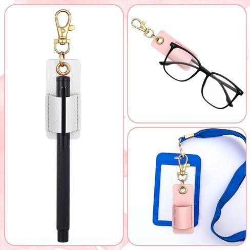 5 Pcs Double Lanyard Pen Clip, Portable Pen Holder for Lanyard, Anti-Lost Pen Holder for Badge Keychain, Pocket PU Leather Lanyard Pen for Nurses, Courier, Clerk (Pink, White) in Kuwait