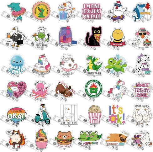 Cunno 36 Pcs Funny Badge Reel Bulk Cute Retractable Name ID Clip Badge Holder for Nurse, Coworker, Doctor, Medical Assistant, Office Work Accessories in Saudi Arabia