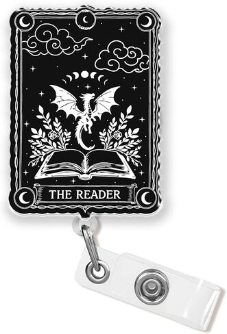 The Reader Badge Reel 2 Inches Bookish Book Lover Dragon Romantasy Fantasy ID Badge Holder with Retractable Alligator Clip/Belt Clip Acrylic Material Badge Buddy ID Name Badge Clip Accessories in Saudi Arabia
