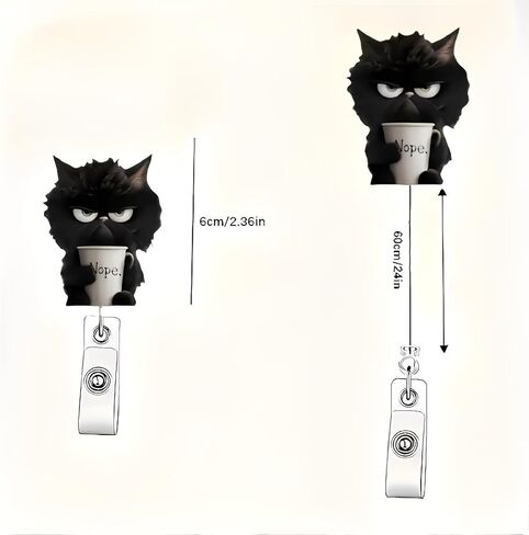 بكرة شارة أكريليك قابلة للسحب مع مشبك التمساح - قطة سوداء غاضبة تحمل كلا. Coffee Cup Badge Holder, Cute Cartoon Nurse ID Clip for Medical Workers/Office Staff/XPJ-01 in Kuwait