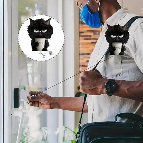 بكرة شارة أكريليك قابلة للسحب مع مشبك التمساح - قطة سوداء غاضبة تحمل كلا. Coffee Cup Badge Holder, Cute Cartoon Nurse ID Clip for Medical Workers/Office Staff/XPJ-01 in Kuwait