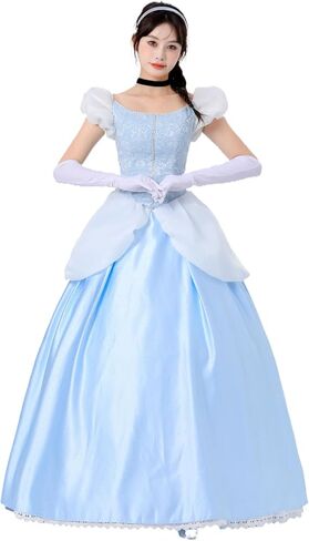 أزياء رومبا النسائية التنكرية الكلاسيكية الساحرة سندريلا الأميرة لحفلات الهالوين مع لمعان، أزرق in Kuwait