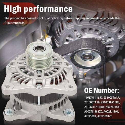 Alternator 12V 110A for 2013-2018 Altima 2.5L L4 6-Groove Decoupler Pulley 11548, 231003TA1A, 231003TA1B, 231009HU0A, 2310M3TA1B, A2TJ1881, A2TJ1891, A2TJ2381 in Kuwait