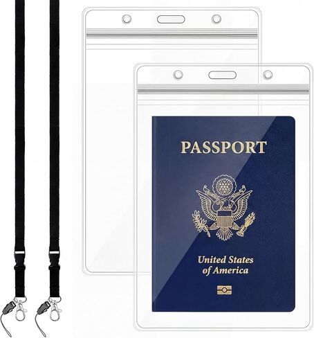 4 Pack Waterproof Passport Holder for Travel with Lanyards Resealable Lanyard Passport Protector Ticket Holder for Women Men in Kuwait