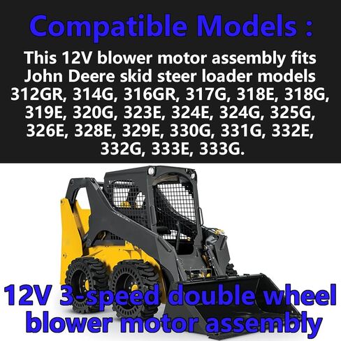 12V 3 Speed Double Wheel Blower Motor Assembly 008-A39-02 AT441565 30003139 Compatible with John Deere Skid Steer Loader 312 314 316 317 318 319 320 323 324 325 326 328 329 330 331 332 333 Series in Saudi Arabia