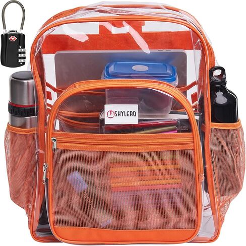 SHYLERO Clear Backpack Heavy Duty has TSA Lock, 2-WAY Zipper. PVC Transparent Backpack Is Extra Large - H18''xW14''xD8 - Beige in Kuwait
