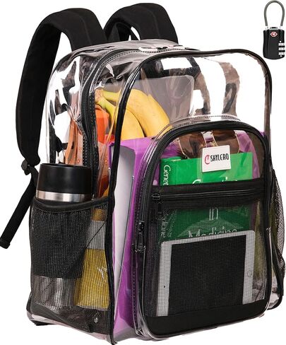 SHYLERO Clear Backpack Heavy Duty has TSA Lock, 2-WAY Zipper. PVC Transparent Backpack Is Extra Large - H18''xW14''xD8 - Beige in Kuwait