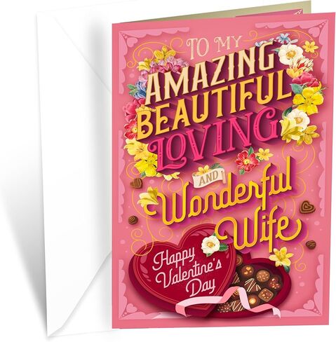 Prime Greetings Wife Valentine's Day Card, Made in America, Eco-Friendly, Thick Card Stock with Premium Envelope 5in x 7.75in, Packaged in Presentation Mailer in Saudi Arabia
