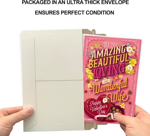 Prime Greetings Wife Valentine's Day Card, Made in America, Eco-Friendly, Thick Card Stock with Premium Envelope 5in x 7.75in, Packaged in Presentation Mailer in Saudi Arabia