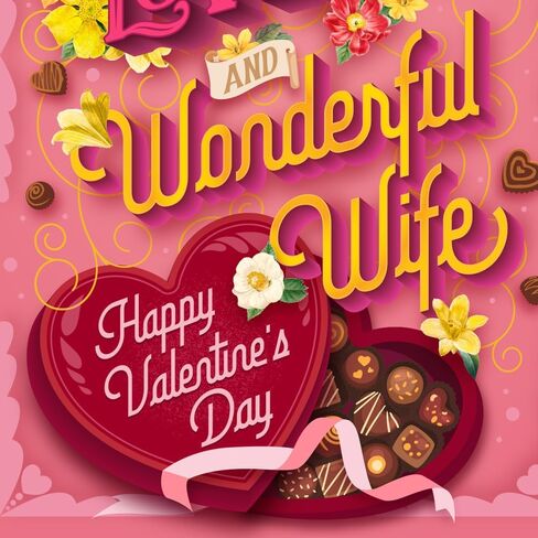 Prime Greetings Wife Valentine's Day Card, Made in America, Eco-Friendly, Thick Card Stock with Premium Envelope 5in x 7.75in, Packaged in Presentation Mailer in Saudi Arabia