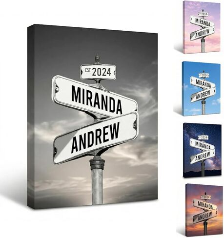 TWING Personalized Street Sign Wall Art for Couples,Custom Name & Date Street Sign Poster Canvas，Gifts for Girlfriend Boyfriend, Wedding Anniversary 11" W x 14" L （Made in USA） in Kuwait