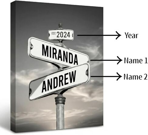 TWING Personalized Street Sign Wall Art for Couples,Custom Name & Date Street Sign Poster Canvas，Gifts for Girlfriend Boyfriend, Wedding Anniversary 11" W x 14" L （Made in USA） in Kuwait