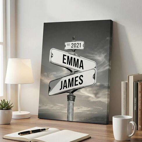 TWING Personalized Street Sign Wall Art for Couples,Custom Name & Date Street Sign Poster Canvas，Gifts for Girlfriend Boyfriend, Wedding Anniversary 11" W x 14" L （Made in USA） in Kuwait