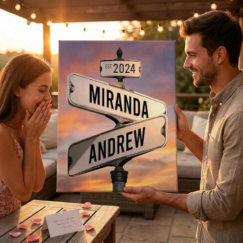 TWING Personalized Street Sign Wall Art for Couples,Custom Name & Date Street Sign Poster Canvas，Gifts for Girlfriend Boyfriend, Wedding Anniversary 11" W x 14" L （Made in USA） in Kuwait