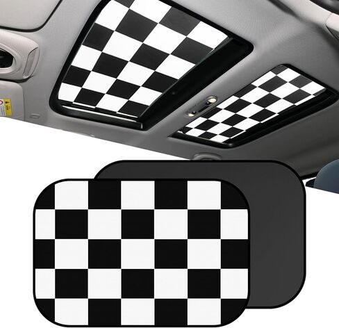 2PCS Car Sunroof Sunshade, Sun Protection Car Roof Cover, Foldable UV-Resistant Reflector Breathable Sunshade Canopy, Auto Accessories Fit for Mini Cooper, Clubman, Countryman (Chequer) in Kuwait