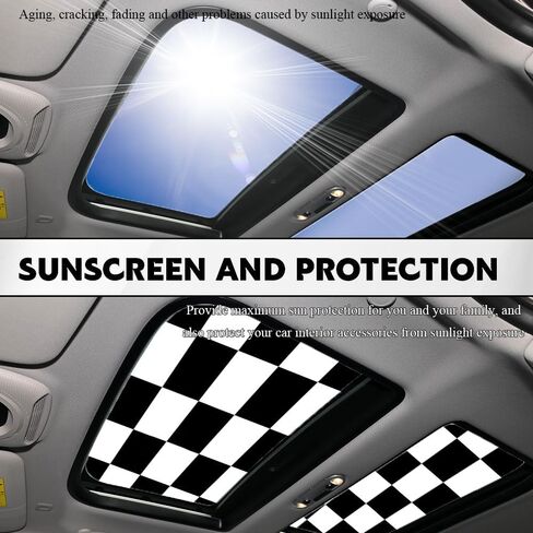 2PCS Car Sunroof Sunshade, Sun Protection Car Roof Cover, Foldable UV-Resistant Reflector Breathable Sunshade Canopy, Auto Accessories Fit for Mini Cooper, Clubman, Countryman (Chequer) in Kuwait