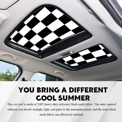 2PCS Car Sunroof Sunshade, Sun Protection Car Roof Cover, Foldable UV-Resistant Reflector Breathable Sunshade Canopy, Auto Accessories Fit for Mini Cooper, Clubman, Countryman (Chequer) in Kuwait