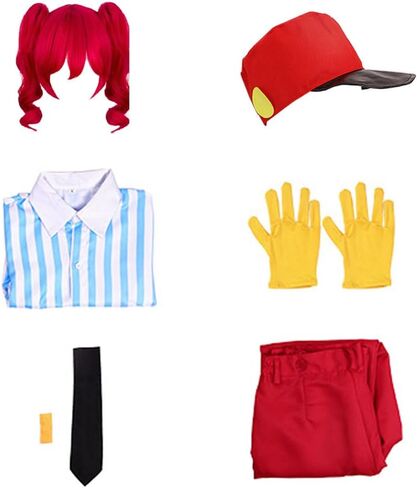 Kasane Costume Kasane Outfit Uniform Red Overalls Hat with Wig in Saudi Arabia