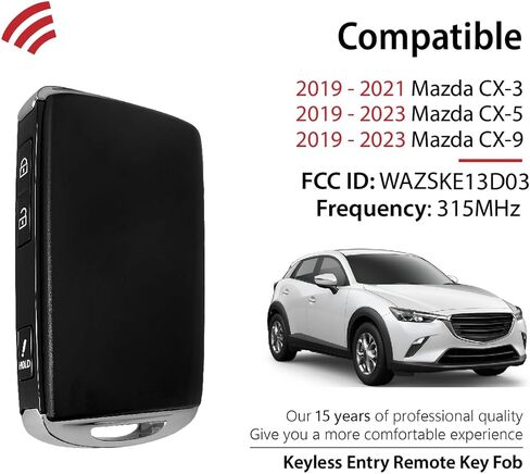 Replacement for 2019 2020 2021 2022 2023 Mazda CX-3 CX-5 CX-9 Key Fob Remote Control WAZSKE13D03 3 Buttons 315MHz in Saudi Arabia