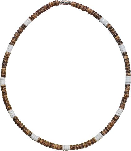 قلادة راكب الأمواج على الشاطئ الصيفية للرجال والنساء من Native Treasure من الفلبين، حبات جوز الهند البنية المختلطة مع لمسات من أصداف الفلك البيضاء in Kuwait