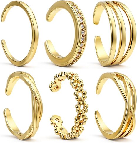 6PCS Toe Rings for Women, Adjustable Band Ring, Summer Beach Foot Jewelry Set Non Tarnish Toe-Rings Open Flower CZ Toe Ring Set Beach Foot Jewelry in Saudi Arabia