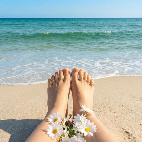 6PCS Toe Rings for Women, Adjustable Band Ring, Summer Beach Foot Jewelry Set Non Tarnish Toe-Rings Open Flower CZ Toe Ring Set Beach Foot Jewelry in Saudi Arabia