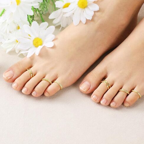 6PCS Toe Rings for Women, Adjustable Band Ring, Summer Beach Foot Jewelry Set Non Tarnish Toe-Rings Open Flower CZ Toe Ring Set Beach Foot Jewelry in Saudi Arabia