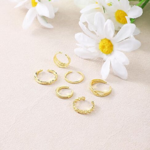 6PCS Toe Rings for Women, Adjustable Band Ring, Summer Beach Foot Jewelry Set Non Tarnish Toe-Rings Open Flower CZ Toe Ring Set Beach Foot Jewelry in Saudi Arabia