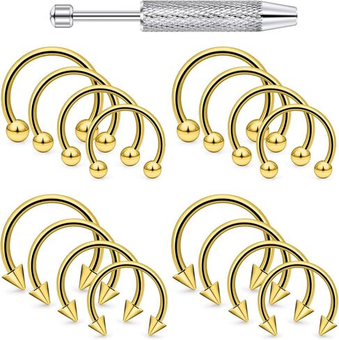 20G 16G 14G Surgical Steel Nose Septum Horseshoe Hoop Earring Eyebrow Lip Rings Smiley Piercing Jewelry Snake Bite Jewelry Nipple Rings for Women Men Piercing Ball Grabber Tool Set in Kuwait