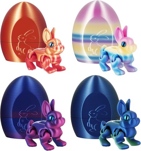 4pcs 3D Printed Bunny and Egg Set Mini Articulated Easter Bunny Toys for Easter Basket Stuffers Egg Hunts Birthday Gifts in Saudi Arabia