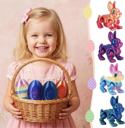 4pcs 3D Printed Bunny and Egg Set Mini Articulated Easter Bunny Toys for Easter Basket Stuffers Egg Hunts Birthday Gifts in Saudi Arabia