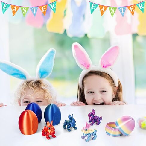 4pcs 3D Printed Bunny and Egg Set Mini Articulated Easter Bunny Toys for Easter Basket Stuffers Egg Hunts Birthday Gifts in Saudi Arabia