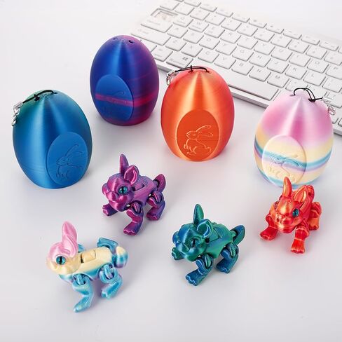 4pcs 3D Printed Bunny and Egg Set Mini Articulated Easter Bunny Toys for Easter Basket Stuffers Egg Hunts Birthday Gifts in Saudi Arabia