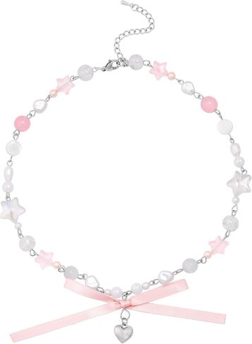 Y2K Kawaii Coquette القوس الوردي Cutecore الجمالية مطرز المختنق القلائد مجوهرات اكسسوارات للفتيات in Kuwait