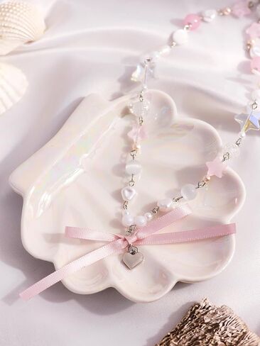 Y2K Kawaii Coquette القوس الوردي Cutecore الجمالية مطرز المختنق القلائد مجوهرات اكسسوارات للفتيات in Kuwait