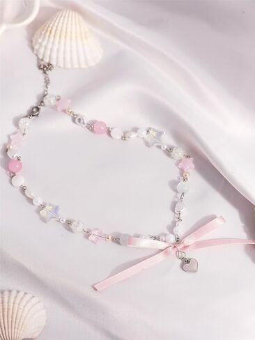 Y2K Kawaii Coquette القوس الوردي Cutecore الجمالية مطرز المختنق القلائد مجوهرات اكسسوارات للفتيات in Kuwait