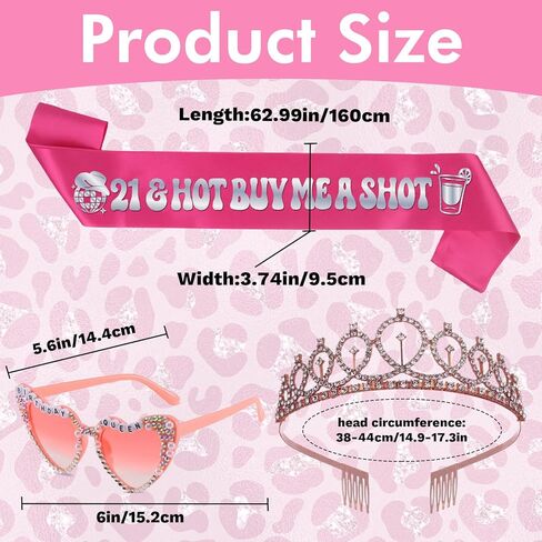 21st Birthday Sash for Women - 3Pcs 21 & Hot Buy Me a Shot Satin Sashes with Silver Foil, Tiara and Glasses Set, Girls 21st Birthday Night Party Accessories Twenty One Bday Favors in Kuwait