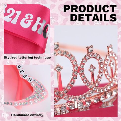 21st Birthday Sash for Women - 3Pcs 21 & Hot Buy Me a Shot Satin Sashes with Silver Foil, Tiara and Glasses Set, Girls 21st Birthday Night Party Accessories Twenty One Bday Favors in Kuwait