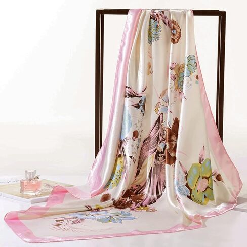CHIDRA 35 inches Silk Feeling Formal Large Square Neck Scarf Head Hair Wraps Handkerchief for Women Girls in Saudi Arabia