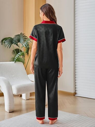 Women's V Neck Pajama Set, Short Sleeve Soft Loungewear in Comfortable Stretch Fabric for All Seasons in Saudi Arabia
