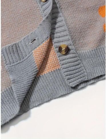 Women's Knitted Cardigan with Contrasting Floral Pattern, V-Neck, Loose and Breathable Design in Saudi Arabia
