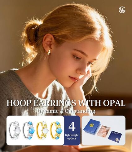 Opal Earrings for Women Gold Plated Hoop Earrings with Blue Opal Huggie with 925 Sterling Silver Post in Saudi Arabia
