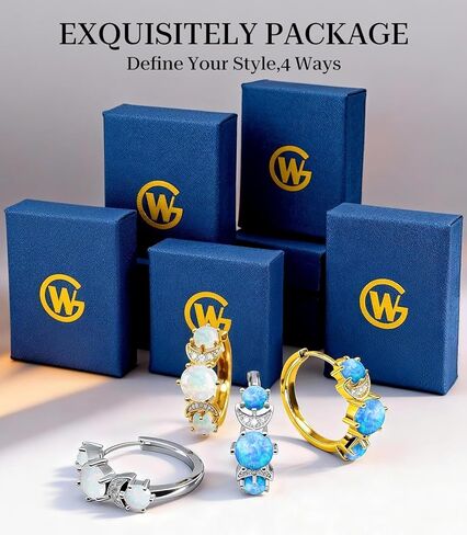 Opal Earrings for Women Gold Plated Hoop Earrings with Blue Opal Huggie with 925 Sterling Silver Post in Saudi Arabia
