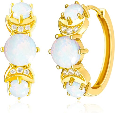 Opal Earrings for Women Gold Plated Hoop Earrings with Blue Opal Huggie with 925 Sterling Silver Post in Saudi Arabia