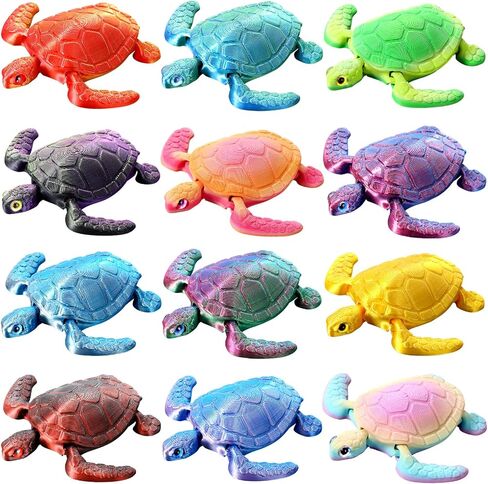 Soulchen 12 Pcs 3D Printed Turtle 3D Printed Animals Sea Turtles Toys Gradient Colors Flexible Animals Statue Desk Fidget Funny Positive Motivational Gifts for Office Home Decor in Kuwait