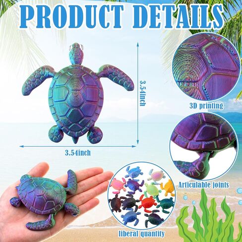 Soulchen 12 Pcs 3D Printed Turtle 3D Printed Animals Sea Turtles Toys Gradient Colors Flexible Animals Statue Desk Fidget Funny Positive Motivational Gifts for Office Home Decor in Kuwait