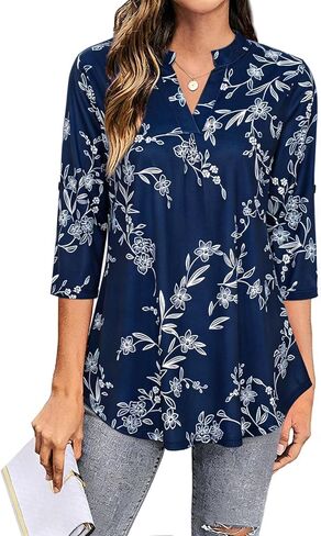 Ninedaily Womens Tops Dressy Casual 3/4 Sleeve V Neck Chiffon Shirt Work Blouses in Saudi Arabia