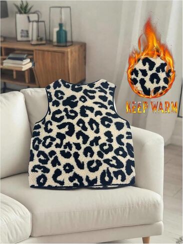 GORGLITTER Women's Leopard Sherpa Vest Fuzzy Vest Outerwear Trendy Fall Cheetah Fleece Sleeveless Old Money Coat Jacket in Saudi Arabia